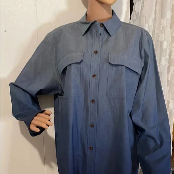 Lafayette 148 New York Blue Button-Up Shirt - Picture 1 of 15